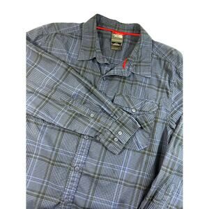 The North Face Mens Button Up Shirt L Long Sleeve Pocket Plaid Flannel Dark Blue